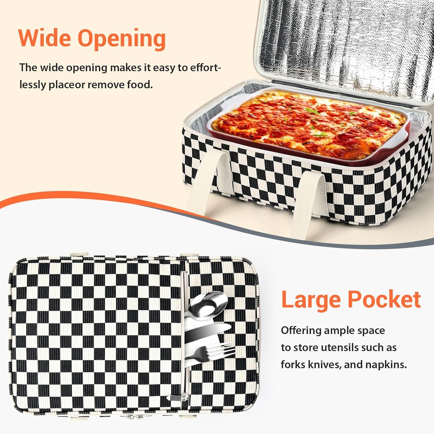 Insulated Casserole Carrier for Hot or Cold Food,Pie Carrier Bag Lunch Tote for Potluck Parties/Picnic/Cookouts, Fits 9"x13" Baking Dish,Grey