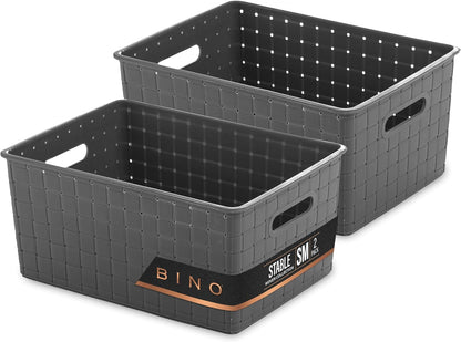 BINO | Plastic Storage Baskets Large - Black | THE STABLE COLLECTION | Multi-Use Storage | Rectangular Cabinet Organizer | Baskets For Organizing with Handles | Home Office Organization and Storage