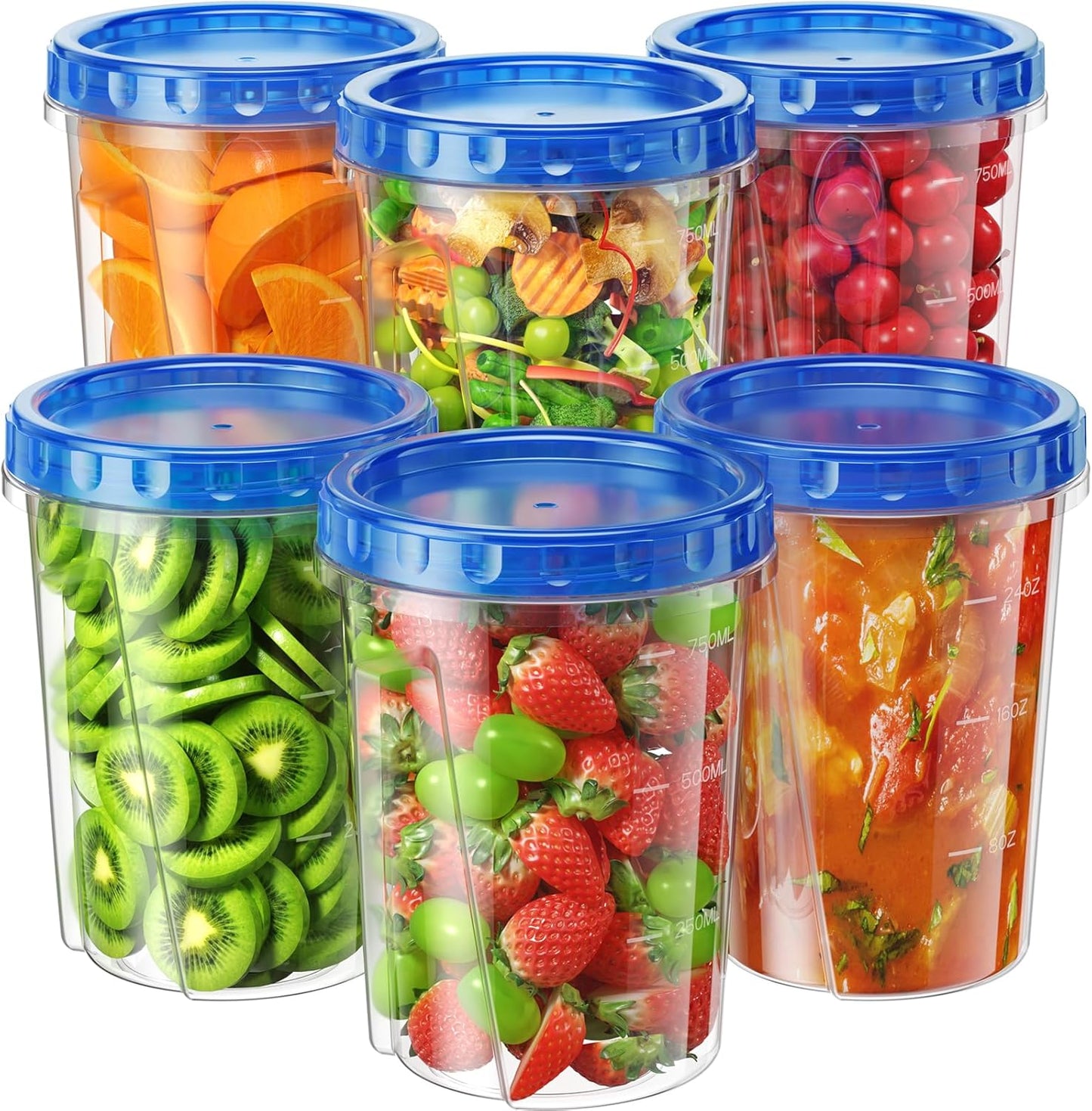 6 Pack-24 oz Freezer Storage Containers, Plastic Food Storage Containers with Twist Top Lids, BPA Free and Reusable Soup Containers with Lids, Leakproof/Microwave/Dishwasher Safe