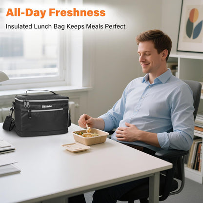 Tirrinia Insulated Lunch Box for Men/Women, Leakproof Lunch Bag for School Work, Large Lunch Tote Kids Boys Girls Student Back to School, Soft Cooler Office Picnic Beach Camping for Adults, Charcoal
