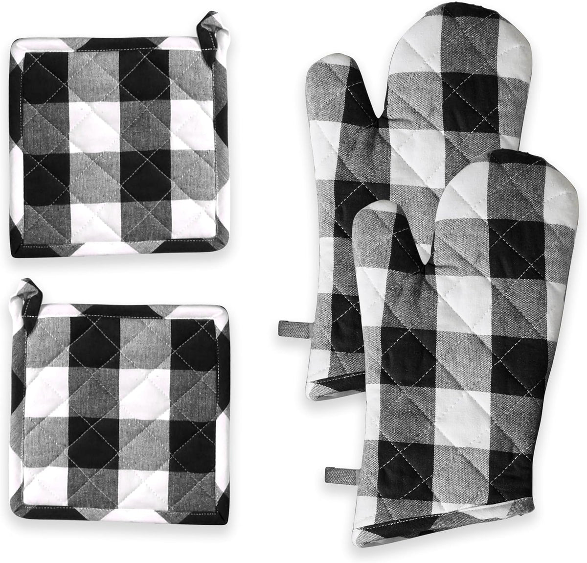 Oven Mitt (7"x13") & Pot Holder (8"x8") 100% Cotton Set of Heat Resistant Oven Gloves & Hot Pads for Gifts, BBQ, Cooking, Baking, Thanksgiving - Mustard Yellow