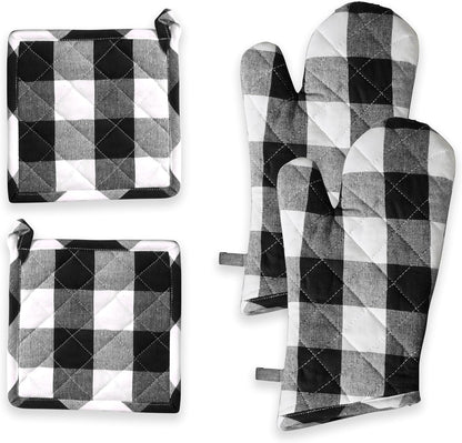 Oven Mitt (7"x13") & Pot Holder (8"x8") 100% Cotton Set of Heat Resistant Oven Gloves & Hot Pads for Gifts, BBQ, Cooking, Baking, Thanksgiving - Mustard Yellow