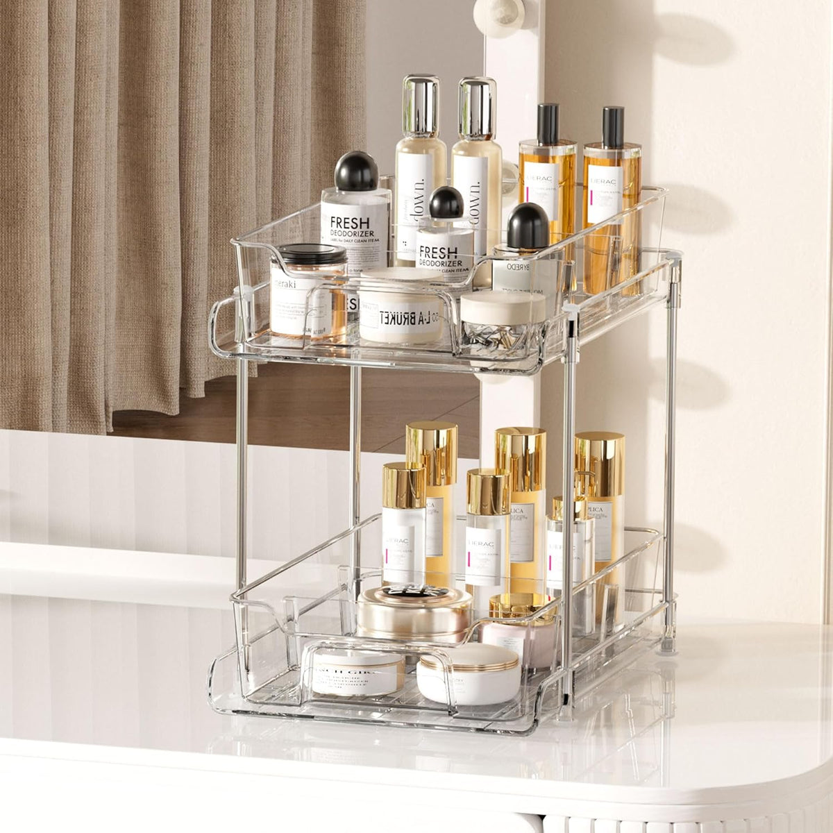 Vtopmart 4 Pack Bathroom Under Sink Organizers Organizer, 2 Tier Clear Pull-Out Organization (S-Standard)