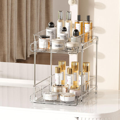 Vtopmart 4 Pack Bathroom Under Sink Organizers Organizer, 2 Tier Clear Pull-Out Organization (S-Standard)