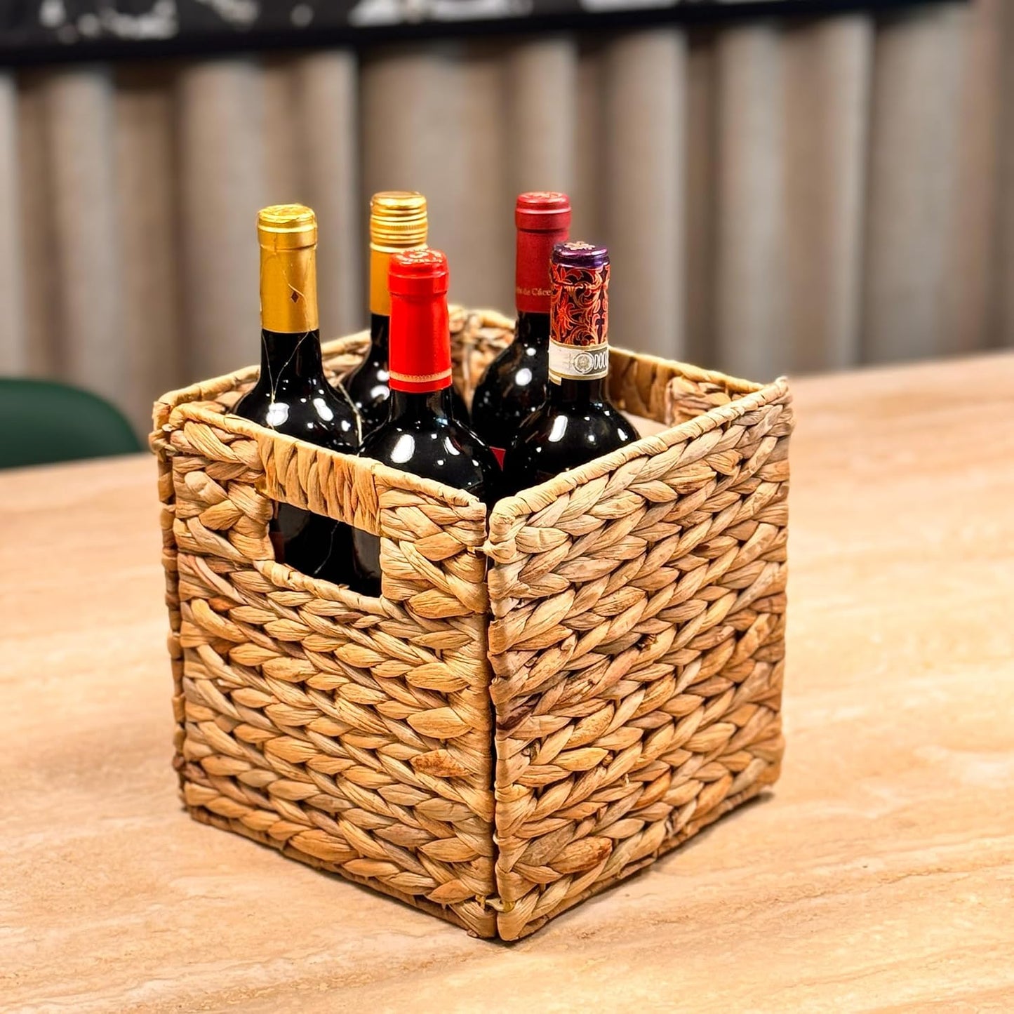Westerly 4 Decorative Hand-Woven Small Water Hyacinth Wicker Storage Basket, 13x11x11 Perfect for Shelving Units