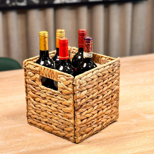 Westerly 4 Decorative Hand-Woven Small Water Hyacinth Wicker Storage Basket, 13x11x11 Perfect for Shelving Units
