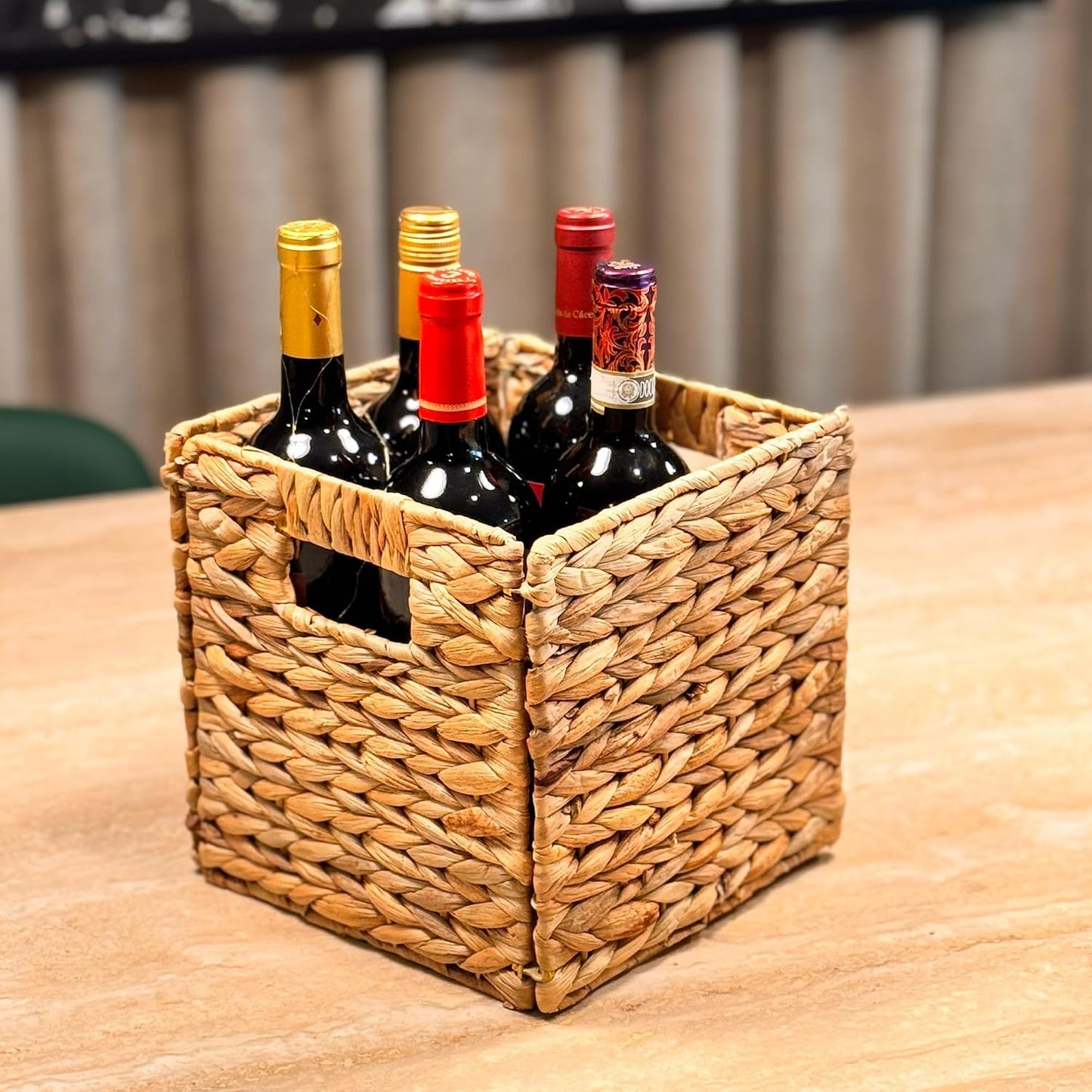 4 Hand-Woven Wicker Storage Baskets 13x11x11in, Water Hyacinth Shelf Bins | ECO-FRIENDLY & SUSTAINABLE