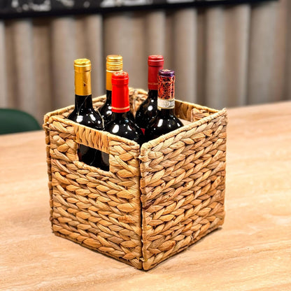 4 Hand-Woven Wicker Storage Baskets 13x11x11in, Water Hyacinth Shelf Bins | ECO-FRIENDLY & SUSTAINABLE