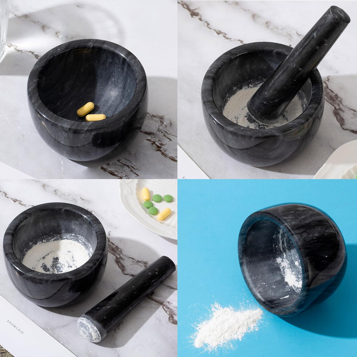 Pill Crusher, Mini Marble and Pestle Set, Pill Crusher Grinder Fine Powder, Arthritic Hands Pill Grinder