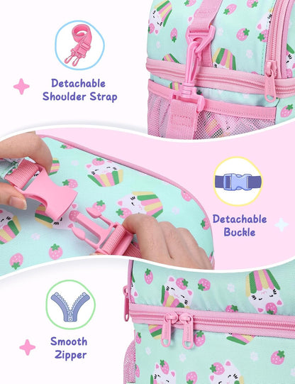 VASCHY Lunch Box Bag for Kids, Insulated Double Compartments Cooler Lunch Tote for Toddlers Boys Girls School/Daycare/Picnic Black Dinos