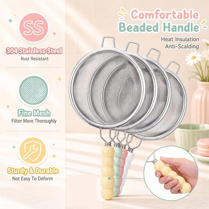4 Pcs 3.1 in Mini Fine Mesh Strainer Set with Ceramic Handles