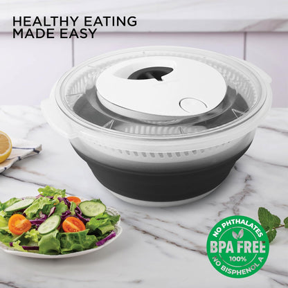 COOK WITH COLOR Collapsible Salad Spinner - 4 QT Space Saving Lettuce Dryer with Folding Collapsible Colander Great for Washing and Drying Fruit and Vegetables (Grey)