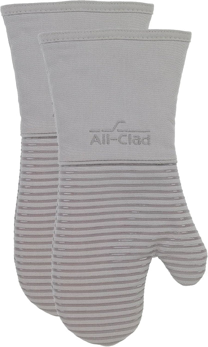All-Clad Silicone Oven Mitts: Heat Resistant up to 500 Degrees - 100% Cotton & Silicone, 14"x7" Oven Mitt for Kitchen and Barbeque, Pewter