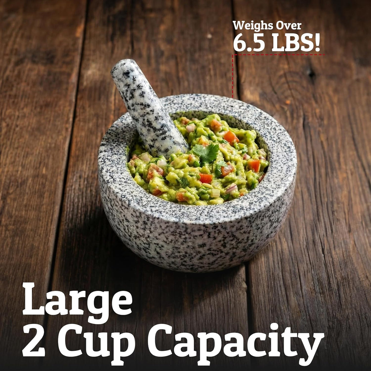 Priority Chef Heavy Duty Large 1.5 Cup Mortar and Pestle Set, 100% Natural Granite, 5.5 Inch Diameter Bowl, 6.2 Inch Pestle, Non-Slip Base, Stone Grinder for Guacamole Salsa Pesto Herbs Spices, Black