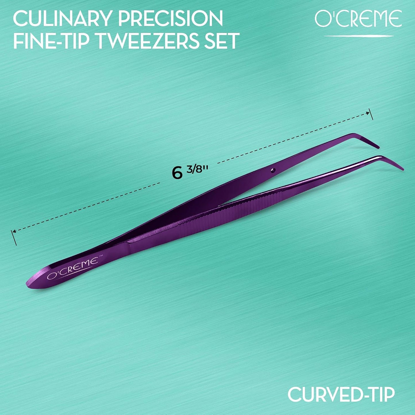 O'Creme Stainless Steel Precision Kitchen Tweezer Tongs 6.25" with Fine Tip (Purple)