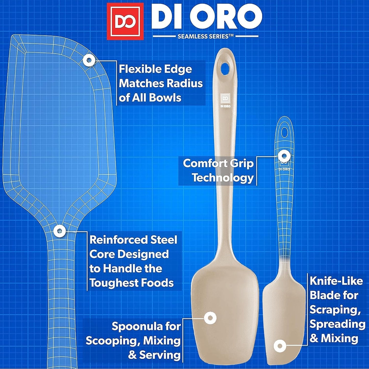 DI ORO Silicone Spatula Set - Rubber Kitchen Spatulas for Baking, Cooking, & Mixing - 600°F Heat-Resistant & BPA Free Silicone Scraper Spatulas for Nonstick Cookware - Dishwasher Safe (3pc, Black)