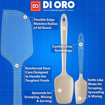 DI ORO Silicone Spatula Set - Rubber Kitchen Spatulas for Baking, Cooking, & Mixing - 600°F Heat-Resistant & BPA Free Silicone Scraper Spatulas for Nonstick Cookware - Dishwasher Safe (3pc, Black)