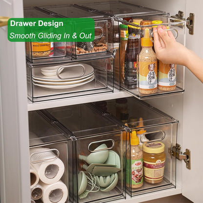 Taiuloo 2 Pack Stackable Refrigerator Organizer Bins with Pull-Out Drawer, Clear BPA-Free Food Storage Containers for Fridge Freezer, Kitchen Pantry Cabinet & Bathroom Vanity Organization