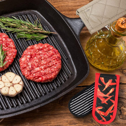 Geiserailie 8 Pcs Cast Iron Skillet Handle Cover Heat Resistant Pan Handle Sleeve Non Slip Pot Holders Machine Washable Handles Mitts for Kitchen Cooking Tools, 4 Styles(Retro Style)