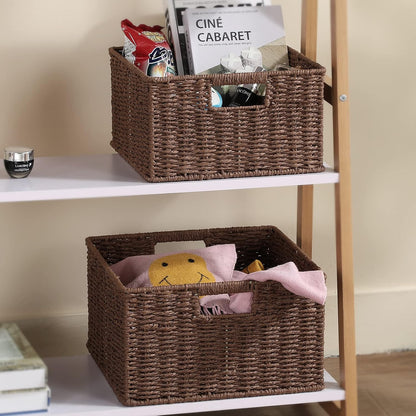 HOONEX Water Hyacinth Storage Baskets, Wicker Baskets for Storage, Hand Woven Baskets with Carry Handles, Set of 2, Natural