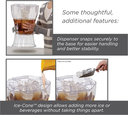 Buddeez 3.5 Gallon Clear Drink Dispenser - Built In Ice Cone and Spigot for Easy Pouring - Party-Perfect Serving Station with Chalk Board Tag