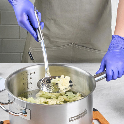Restaurantware Stainless Steel Spider Skimmer - German Standard Wire Skimmer with Ergonomic Handle, Dishwasher Safe - Wire Strainer Pasta Spoon for Cooking & Frying
