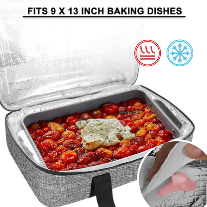 esouler Insulated Casserole Carrier - Casserole Carriers for Hot or Cold Food - Lasagna Lugger Dish Carrier, Thermal Lunch Bag for Potluck Parties, Picnic, Travel, Fits 9" x 13" Baking Dish, Grey