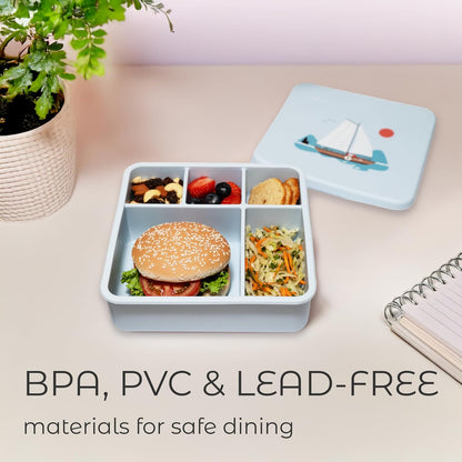 ASOMIC Large Silicone Bento Box, 5 Compartments, Leakproof Lunch Container, BPA-Free, Microwave & Dishwasher Safe, For Work, School & Travel (Ivory)