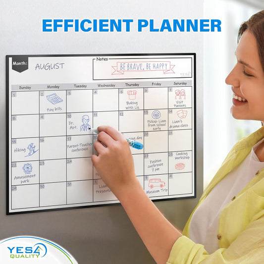 Magnetic Calendar - 16x12 Whiteboard - Dry Erase Calendar for Fridge - Monthly Refrigerator White Board Sheet with 3 Colorful Markers & Eraser, Meal Planner & Family Orgnanizer - by Yes4Quality