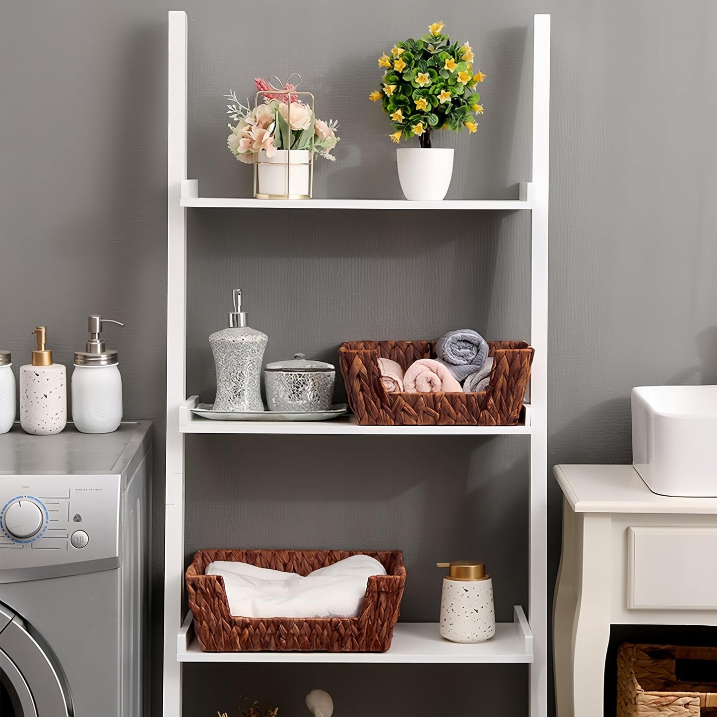 Wicker Basket for Pantry, Open Front Storage Baskets with Built-in Handles,Water Hyacinth Bins for Shelves, Brown, 2-Pack