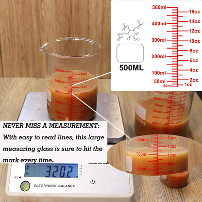 3 Piece Glass Measuring Cup Set, Includes 1/2-Cup, 1-Cup, and 2-Cup High Borosilicate Glasss Liquid Measuring Cups, Dishwasher, Freezer, Microwave, and Preheated Oven Safe, Essential Kitchen Tools