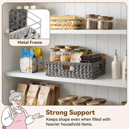 GRANNY SAYS Wicker Storage Baskets for Shelves, Water Hyacinth Basket with Scalloped Edge, Storage Wicker Baskets for Pantry, Large, 2-Pack