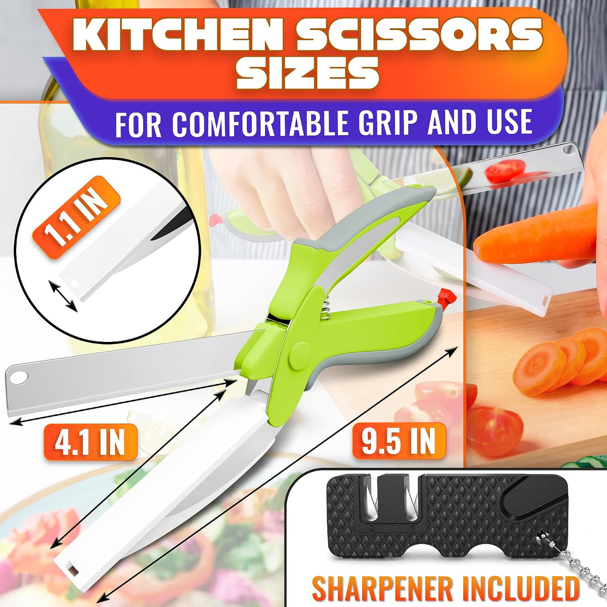 2 in 1 Kitchen Scissors for Food with Knife Sharpener (Grey)