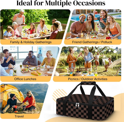 Coobiiya Insulated Casserole Carrier,Lasagna Lugger Tote Keeps Food Hot or Cold,Thermal Lunch Bag Warmer & Cooler Carrier Bag,Portable Tote Bag Fits 9" x 13" Baking Dish for Picnic and Cookout