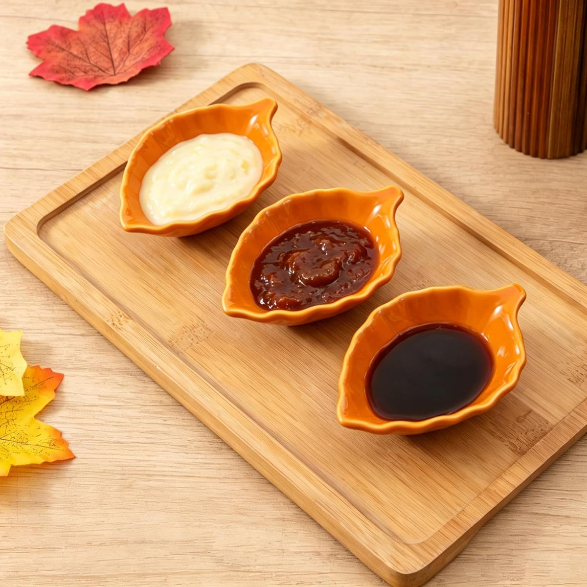 Ceramic Soy Sauce Dishes, Green Leaf Shape Dipping Bowls, 1.5OZ