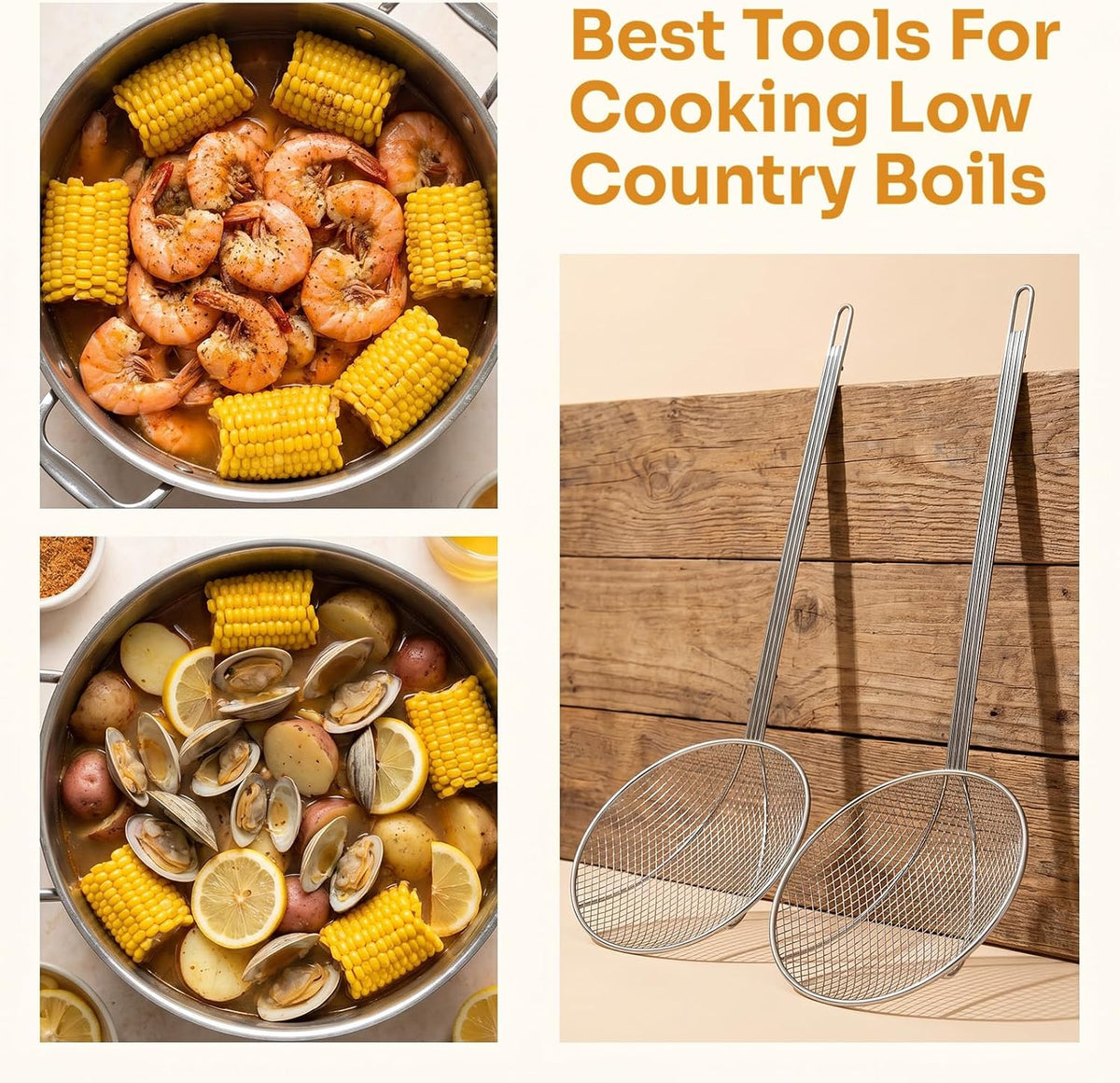 2 Pcs 17.7 Inch Stainless Steel Skimmer Round Plated Wire Strainer Fryer Spoon Mesh Stirring with Long Handle, Food Strainer Skimmer Spoon for Kitchen Fried Food Cooking Straining Frying