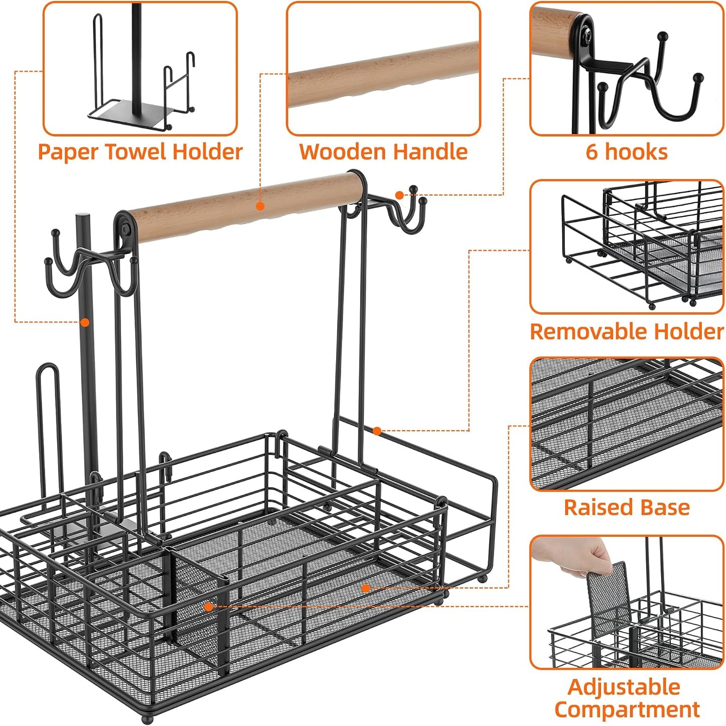 Grill Caddy with Paper Towel Holder, BBQ Caddy for Outdoor Grill, Camping Essentials Picnic Condiment Utensil Organizer, RV Camper Must-Have, Grilling Gifts for Men