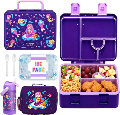 rockpapa Chill Kids Lunch Box Set with Leakproof 5.5 Cups Bento Box, Reusable Ice Pack, 14oz Insulated Water Bottle & Lunch Bag, BPA-Free Microwave Safe for School Boys Girls (Black Games)