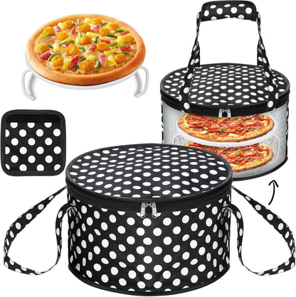 Pickmesh Round Pie Carrier 12 x 7 Inch Insulated Casserole Carriers with Lid and Detachable Handle for Hot or Cold Food Cake Transport Thanksgiving Christmas Gift(Cyan White Zigzag)