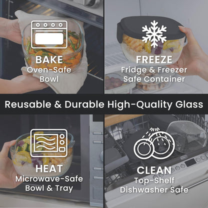 Bentgo Glass Salad Container - 7.6-Cup Salad Bowl with Airtight Lid, Leak-Proof Sauce Container, 4-Compartment Bento Tray & Reusable Fork - BPA-Free for Meal Prep, Office & More (Light Blue)