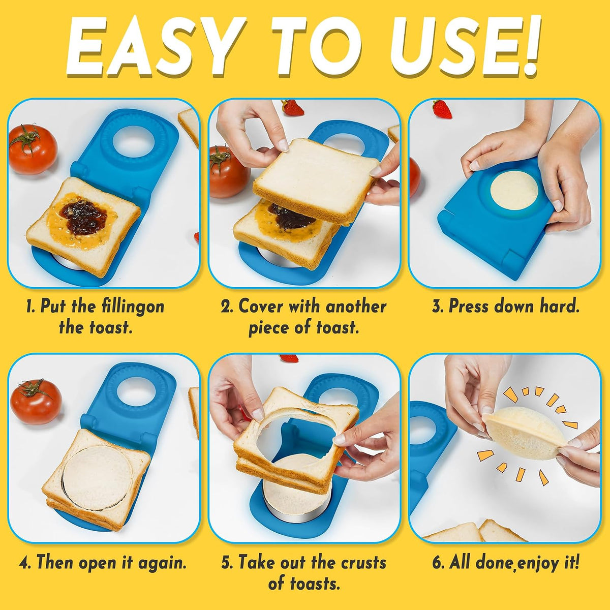 HiYZ Sandwich Cutter and Sealer - Stainless Steel Decruster Sandwich Maker - Peanut Butter and Jelly Crustless Sandwich Bread Pancake Maker Cookie Cutter for Kids Children Boys Girls