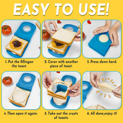 HiYZ Sandwich Cutter and Sealer - Stainless Steel Decruster Sandwich Maker - Peanut Butter and Jelly Crustless Sandwich Bread Pancake Maker Cookie Cutter for Kids Children Boys Girls