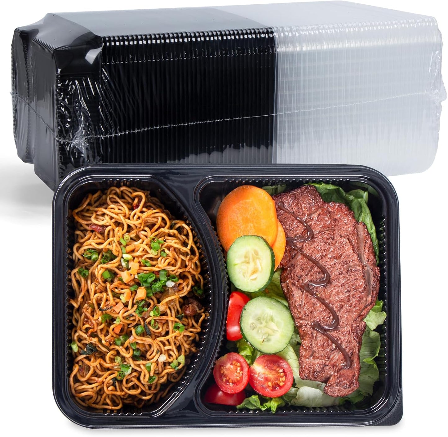 YANGRUI Meal Prep Container with Lid 40 Pack 34 oz - Reusable 4 Compartment Quad Seal Leak Defense Food Containers | BPA Free Flexible PP Plastic | Shrink Wrap Microwave & Dishwasher Safe Takeout Box