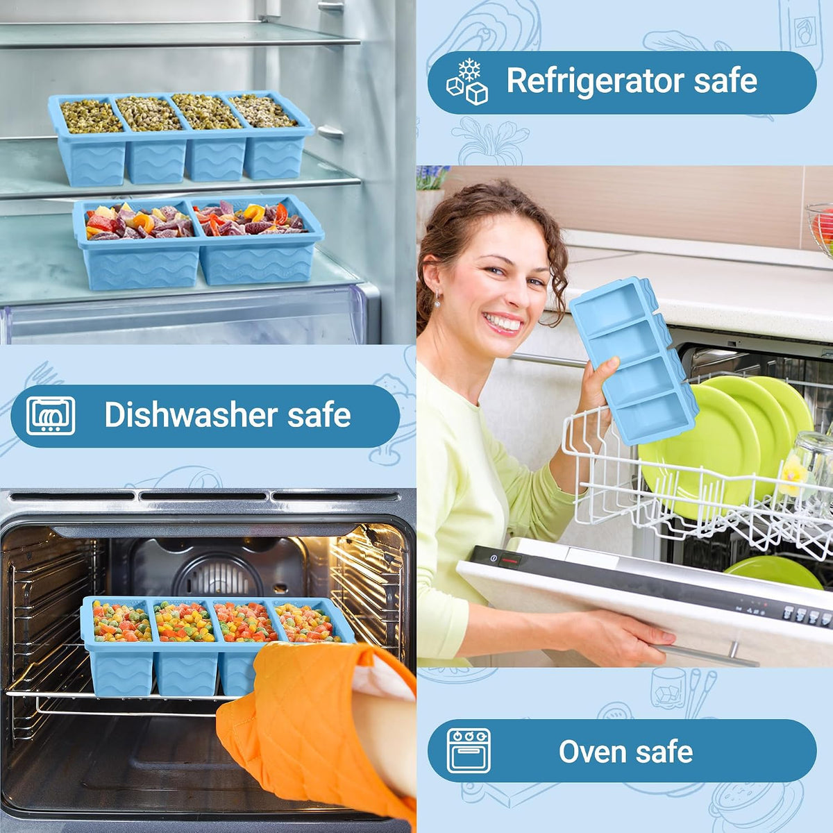 Silicone Freezer Trays with Lid for Soup, 1-Cup & 2-Cup Large Ice Cube Molds Food Storage Containers for Meal Prep, Freeze 500mL/250mL/125mL Portions – 2 Pack