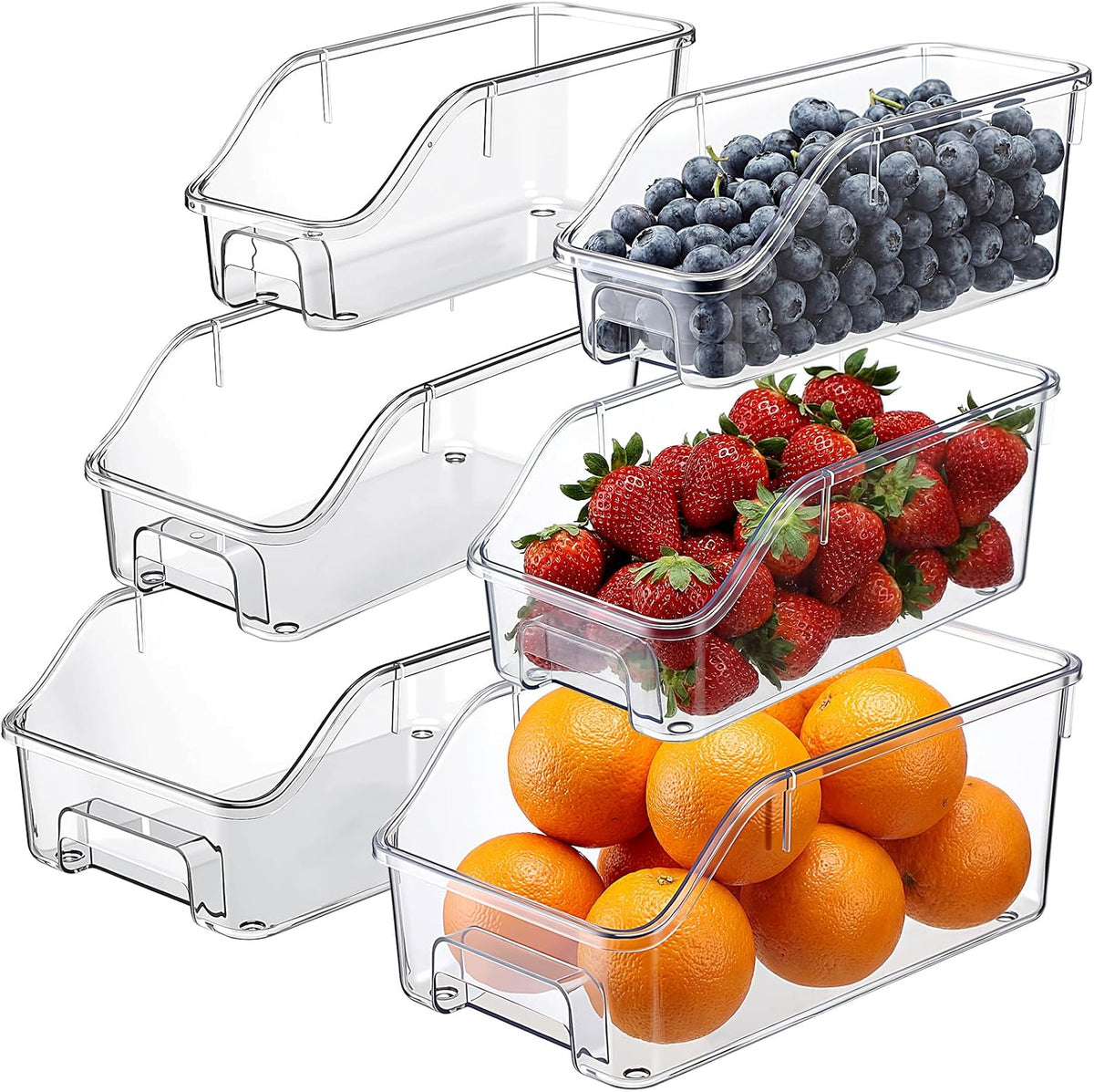 LemonRoad 12 Packs Pantry Organizers and Storage Freezer Clear Organizer Bins with Handle Acrylic Organization Bins Stackable Open Front Storage Vegetable Egg Salad Containers for Kitchen Cabinet