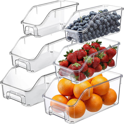 LemonRoad 12 Packs Pantry Organizers and Storage Freezer Clear Organizer Bins with Handle Acrylic Organization Bins Stackable Open Front Storage Vegetable Egg Salad Containers for Kitchen Cabinet