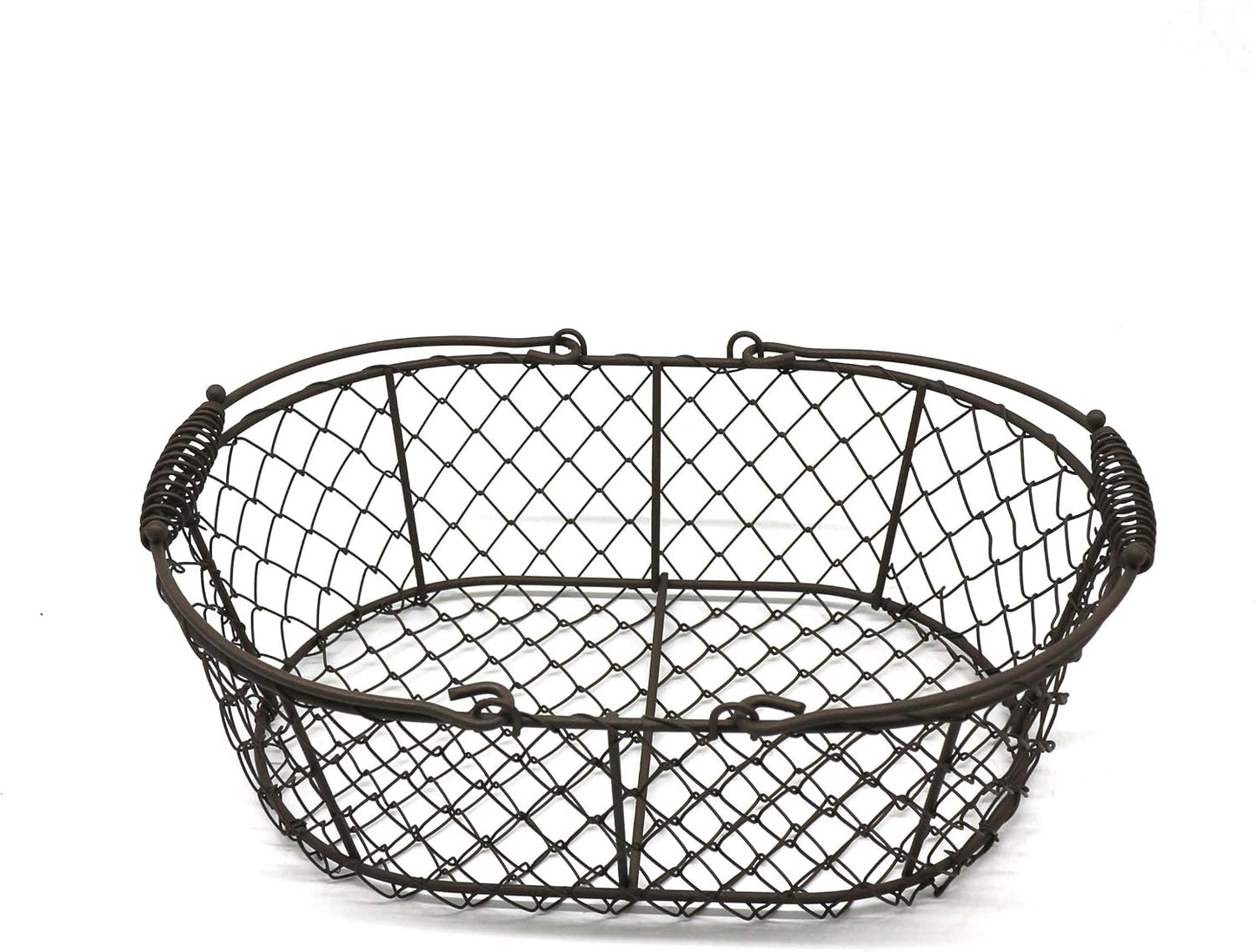CVHOMEDECO. Oval Metal Wire Egg Basket Wire Fruit Basket with Handle Primitives Vintage Style Storage Basket. Rusty, 11 X 7-1/4 X 3-1/2 Inch