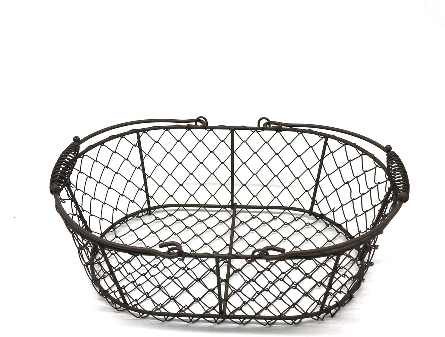 CVHOMEDECO. Oval Metal Wire Egg Basket Wire Fruit Basket with Handle Primitives Vintage Style Storage Basket. Rusty, 11 X 7-1/4 X 3-1/2 Inch