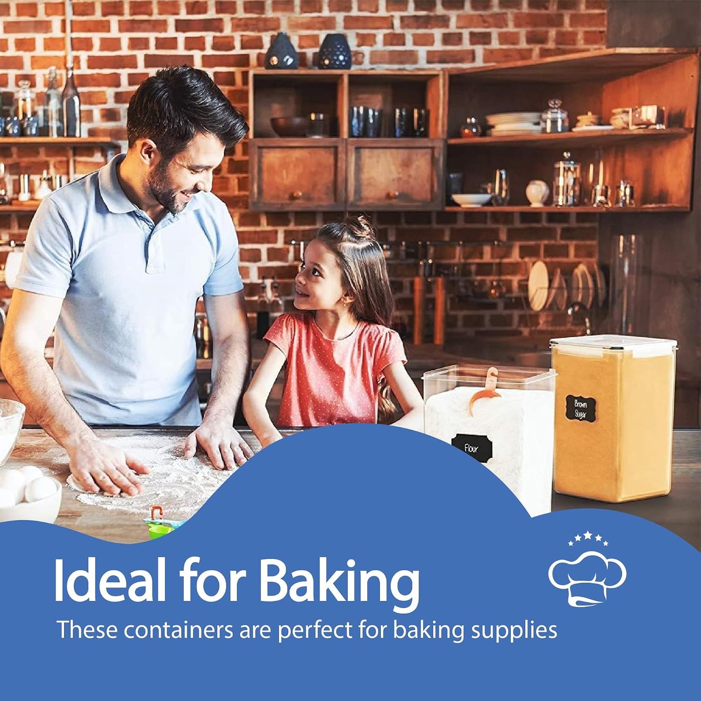 Chef's Path Extra Large Airtight Food Storage Containers with Lids, Pack of 2, 6.5L, 220Oz, Airtight Kitchen and Pantry Bulk Canisters for Flour, Sugar, Rice, and Baking Supplies - Transparent