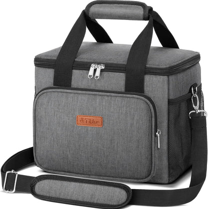 Tiblue Insulated Lunch Bag for Women/Men, Reusable Lunch Box for Office Work School Picnic,Leakproof Freezable Cooler Bag with Adjustable Shoulder Strap for Kid/Adult(Medium, Black & White Stripes)